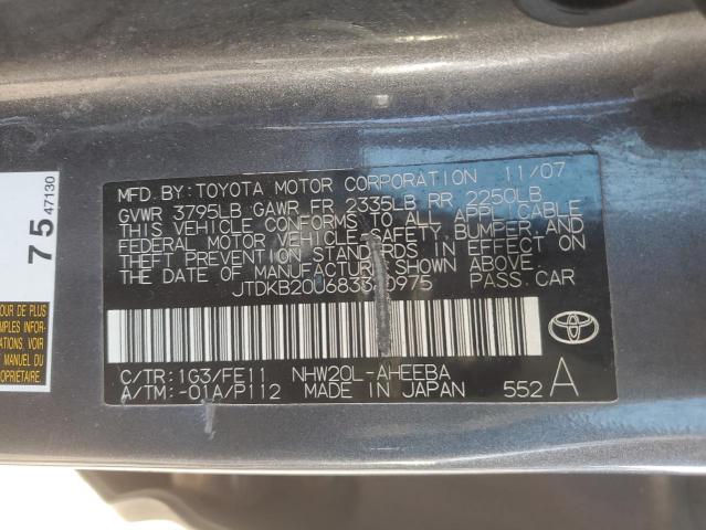 JTDKB20U683340975 - 2008 TOYOTA PRIUS GRAY photo 12