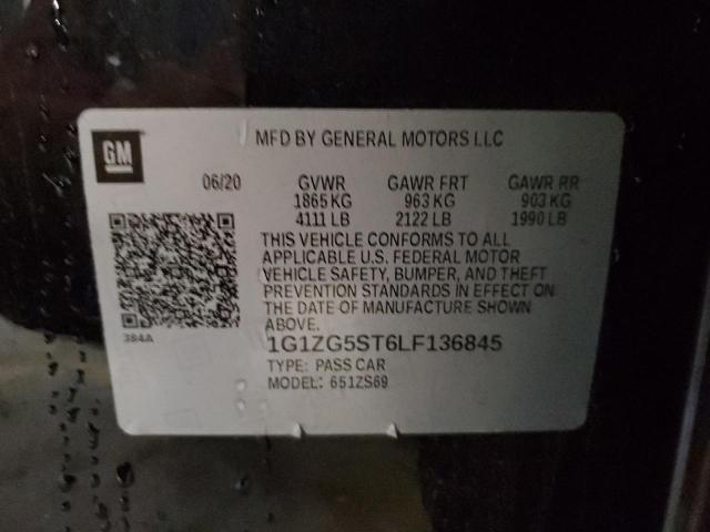 1G1ZG5ST6LF136845 - 2020 CHEVROLET MALIBU RS შავი ფოტო 12