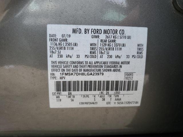 1FMSK7DH8LGA23979 - 2020 FORD EXPLORER XLT GRAY photo 14