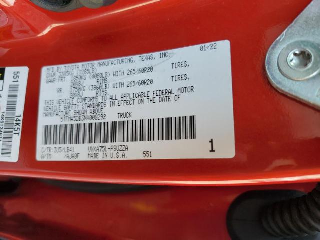 5TFMA5DB3NX008292 - 2022 TOYOTA TUNDRA CREWMAX PLATINUM 红色 照片 13