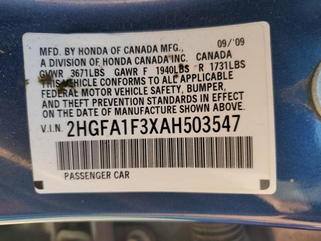 2HGFA1F3XAH503547 - 2010 HONDA CIVIC VP BLUE photo 12