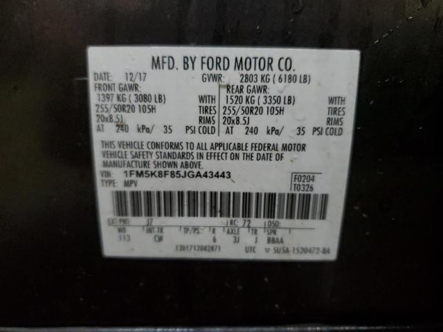 1FM5K8F85JGA43443 - 2018 FORD EXPLORER LIMITED GRAY photo 14