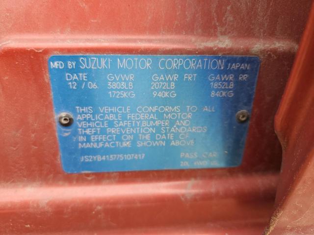 JS2YB413775107417 - 2007 SUZUKI SX4 ORANGE photo 13