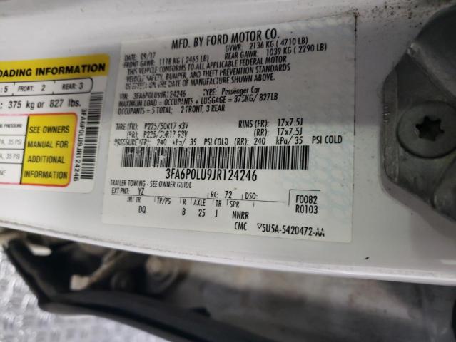 3FA6P0LU9JR124246 - 2018 FORD FUSION SE HYBRID WHITE photo 12