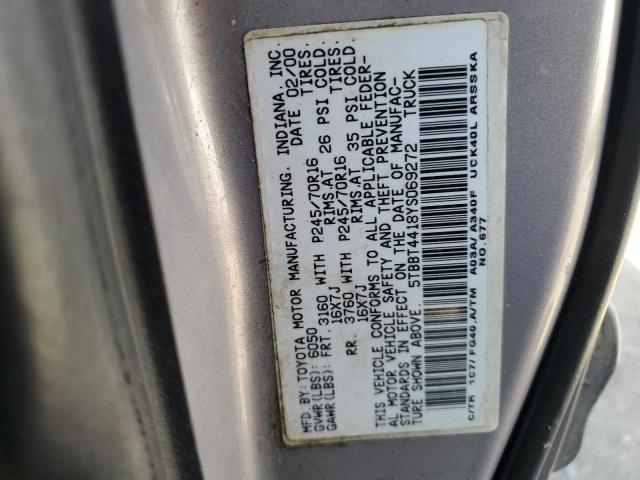 5TBBT4418YS069272 - 2000 TOYOTA TUNDRA ACCESS CAB თაფლისფერი ფოტო 12