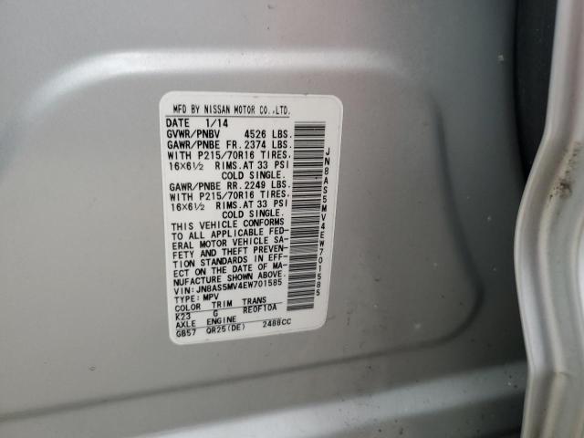 JN8AS5MV4EW701585 - 2014 NISSAN ROGUE SELE S SILVER photo 12