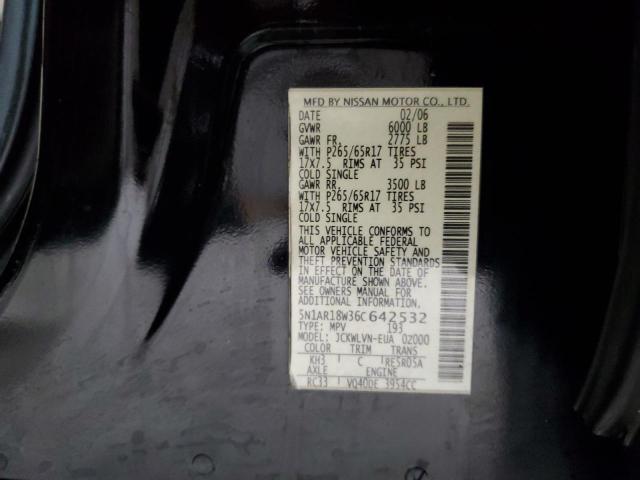 5N1AR18W36C642532 - 2006 NISSAN PATHFINDER LE შავი ფოტო 13