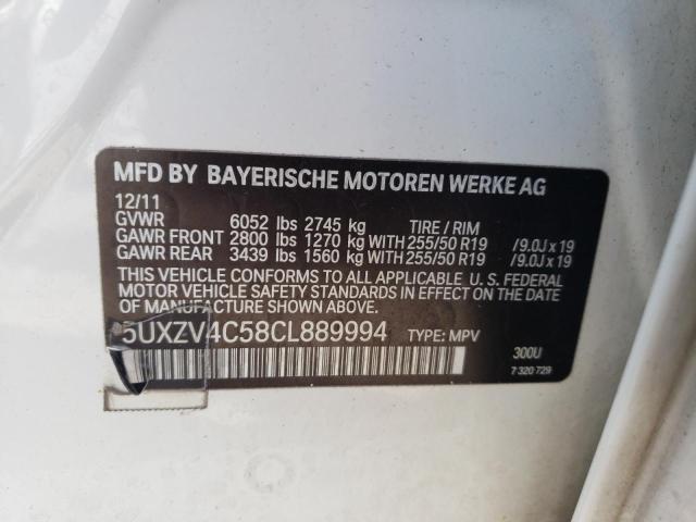 5UXZV4C58CL889994 - 2012 BMW X5 XDRIVE35I WHITE photo 12