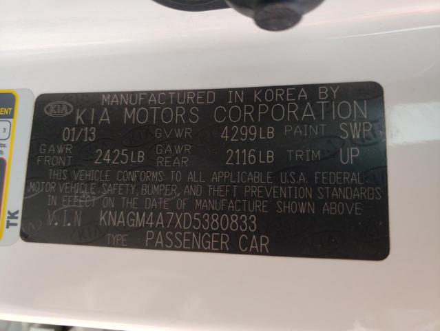 KNAGM4A7XD5380833 - 2013 KIA OPTIMA LX WHITE photo 12