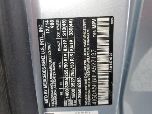 4JGDA5HB8FA527137 - 2015 MERCEDES-BENZ ML 350 4MATIC SILVER photo 14