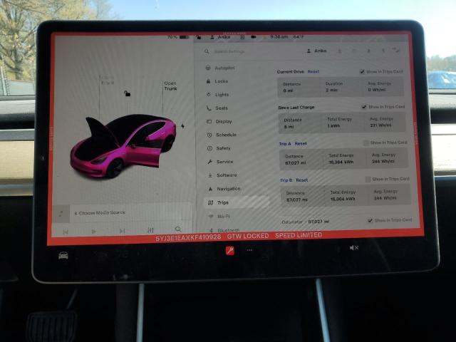 5YJ3E1EAXKF410928 - 2019 TESLA MODEL 3 رمادي صورة 9