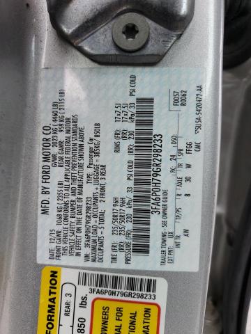 3FA6P0H79GR298233 - 2016 FORD FUSION SE SILVER photo 12