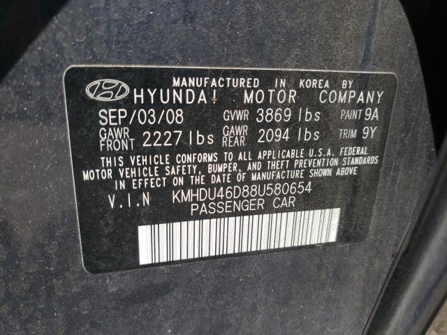 KMHDU46D88U580654 - 2008 HYUNDAI ELANTRA GLS GRAY photo 13