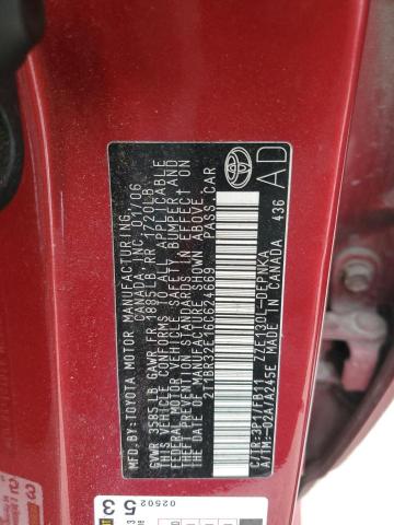 2T1BR32E16C624669 - 2006 TOYOTA COROLLA CE RED photo 12