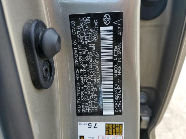 JTDKB20U487810641 - 2008 TOYOTA PRIUS GOLD photo 12