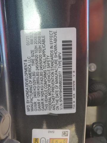 5FNYF8H59MB023977 - 2021 HONDA PASSPORT EXL GRAY photo 12