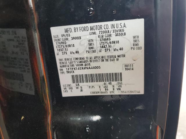 1FTPX145X4NA44005 - 2004 FORD F150 BLACK photo 12