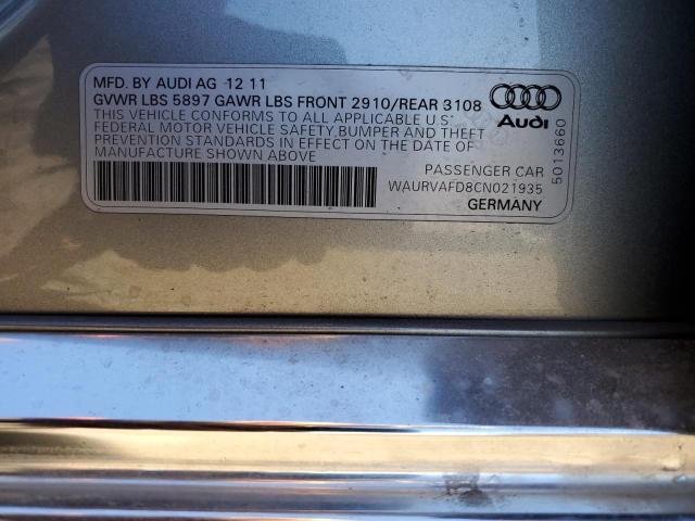 WAURVAFD8CN021935 - 2012 AUDI A8 L QUATTRO SILVER photo 12