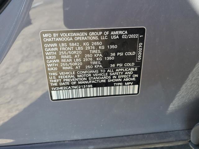 1V2HE2CA7NC213195 - 2022 VOLKSWAGEN ATLAS CROS SE GRAY photo 13