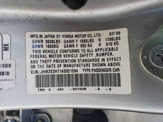 JHMZE2H71AS021594 - 2010 HONDA INSIGHT EX SILVER photo 13