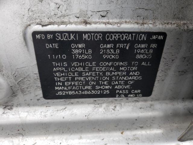 JS2YB5A34B6302125 - 2011 SUZUKI SX4 SILVER photo 12