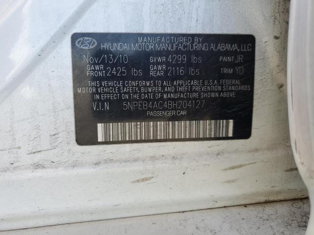 5NPEB4AC4BH204127 - 2011 HYUNDAI SONATA GLS WHITE photo 12