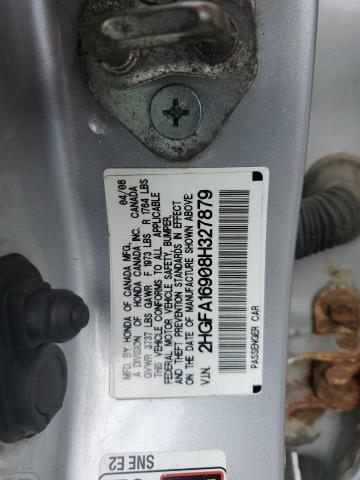2HGFA16908H327879 - 2008 HONDA CIVIC EXL ვერცხლისფერი ფოტო 12