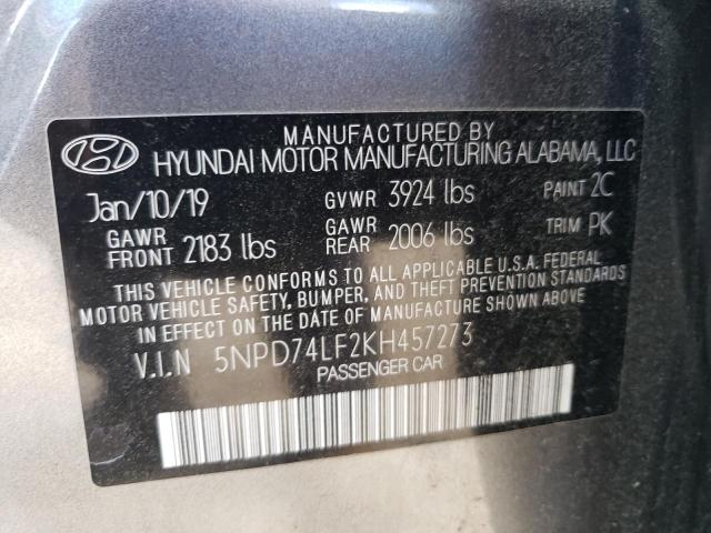 5NPD74LF2KH457273 - 2019 HYUNDAI ELANTRA SE GRAY photo 12