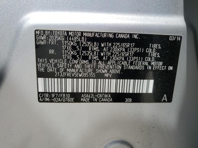 2T3ZFREV5EW095155 - 2014 TOYOTA RAV4 LE SILVER photo 13