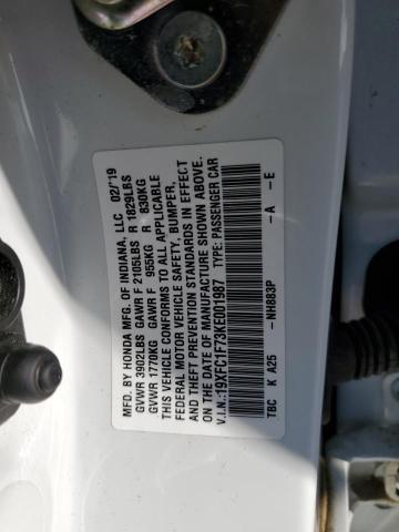 19XFC1F73KE001987 - 2019 HONDA CIVIC EXL Ağ foto 12