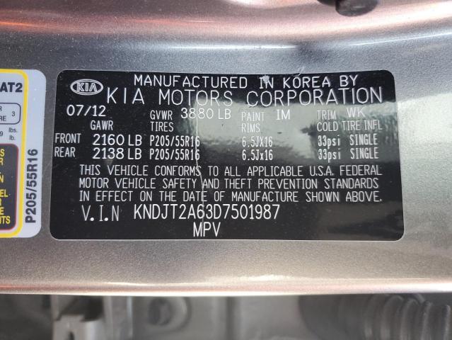 KNDJT2A63D7501987 - 2013 KIA SOUL + GRAY photo 12