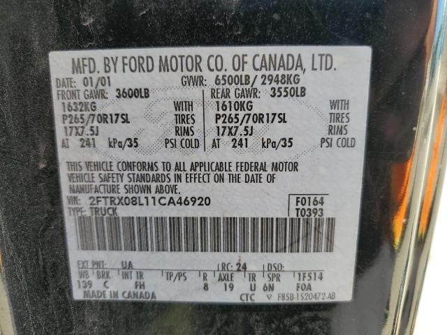 2FTRX08L11CA46920 - 2001 FORD F150 BLACK photo 12