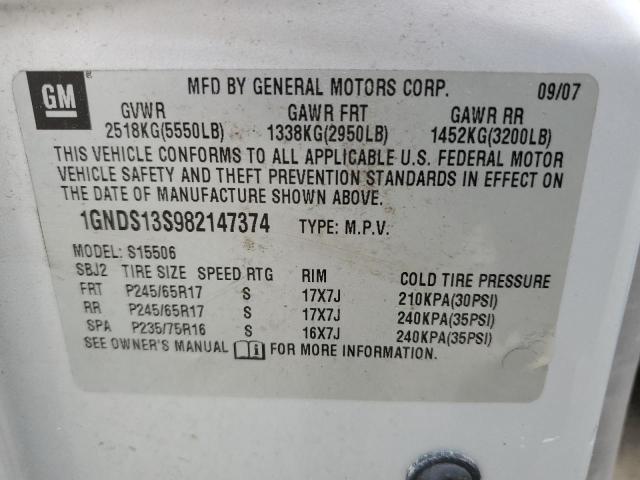 1GNDS13S982147374 - 2008 CHEVROLET TRAILBLAZE LS SILVER photo 12