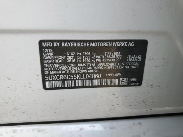 5UXCR6C55KLL04860 - 2019 BMW X5 XDRIVE40I WHITE photo 13