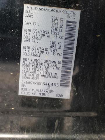 5N1AR2MM9DC646365 - 2013 NISSAN PATHFINDER S BLACK photo 12