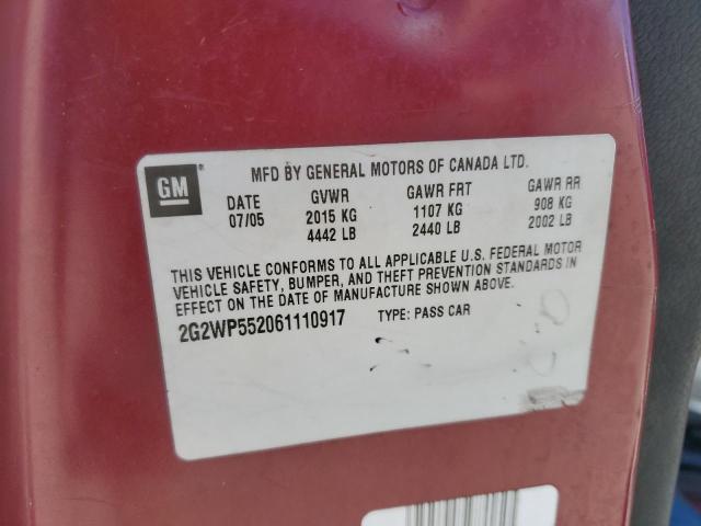 2G2WP552061110917 - 2006 PONTIAC GRAND PRIX 勃艮第红 照片 12