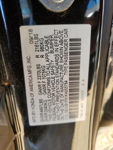 19UUB1F61KA005784 - 2019 ACURA TLX TECHNOLOGY BLACK photo 12
