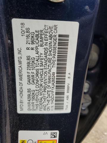 1HGCV1F1XJA265249 - 2018 HONDA ACCORD LX BLUE photo 13