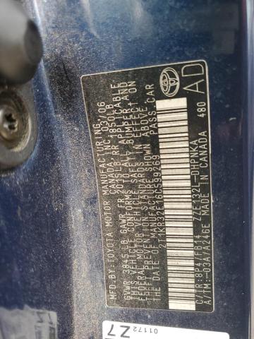 2T1KR32E16C599269 - 2006 TOYOTA MATRIX XR BLUE photo 12