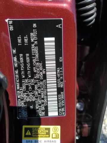 5TDKKRFH9GS175326 - 2016 TOYOTA HIGHLANDER XLE 勃艮第红 照片 12