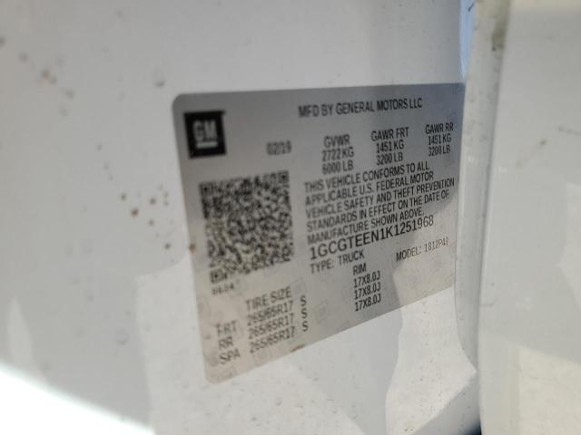 1GCGTEEN1K1251968 - 2019 CHEVROLET COLORADO ZR2 WHITE photo 12