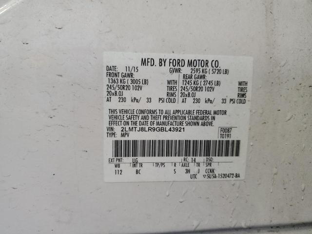 2LMTJ8LR9GBL43921 - 2016 LINCOLN MKX RESERVE თეთრი ფოტო 13