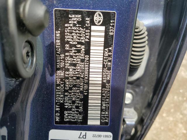 4T1BF1FKXHU692760 - 2017 TOYOTA CAMRY LE BLUE photo 12