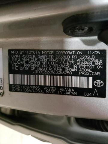 JTDBE32KX63058750 - 2006 TOYOTA CAMRY LE SILVER photo 13