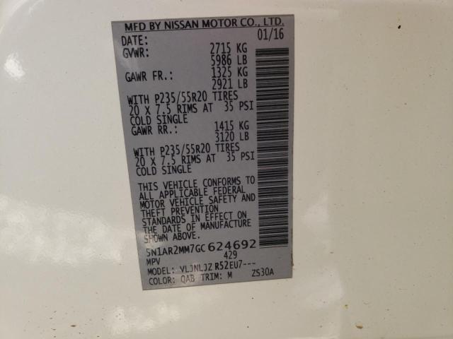 5N1AR2MM7GC624692 - 2016 NISSAN PATHFINDER S WHITE photo 12