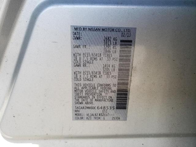 5N1AR2MN6DC648535 - 2013 NISSAN PATHFINDER S 银色 照片 12