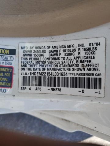 1HGEM22154L031634 - 2004 HONDA CIVIC DX VP Ağ foto 12