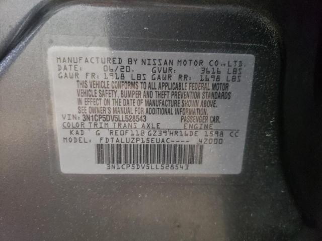 3N1CP5DV5LL528543 - 2020 NISSAN KICKS SR GRAY photo 13