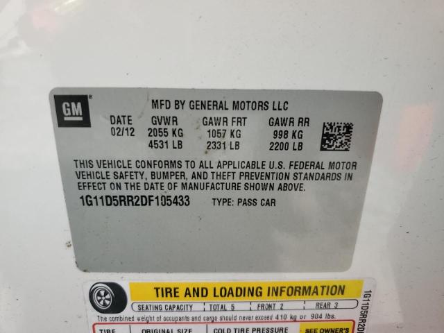 1G11D5RR2DF105433 - 2013 CHEVROLET MALIBU 1LT კრემისფერი ფოტო 12