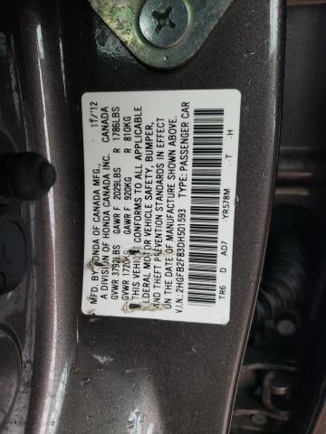 2HGFB2F83DH501593 - 2013 HONDA CIVIC EX GRAY photo 12